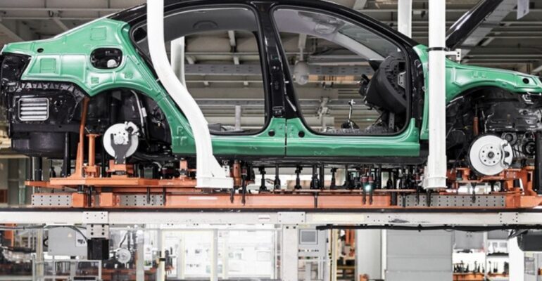 A car on a factory line