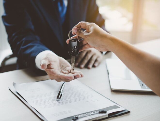 Signing a leasing agreement and getting the car keys