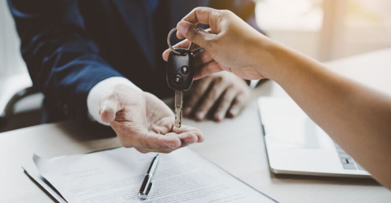 Signing a leasing agreement and getting the car keys