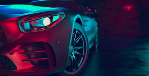 image of car with red and light blue lights