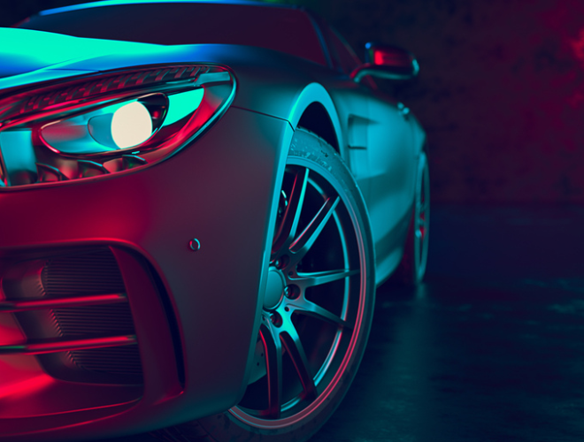 image of car with red and light blue lights